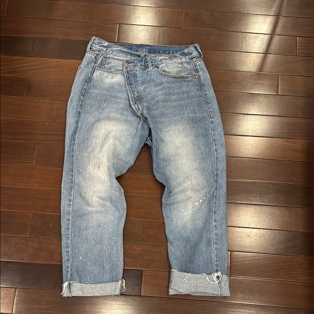 R13 Blue Relaxed Jeans with Distressed Look